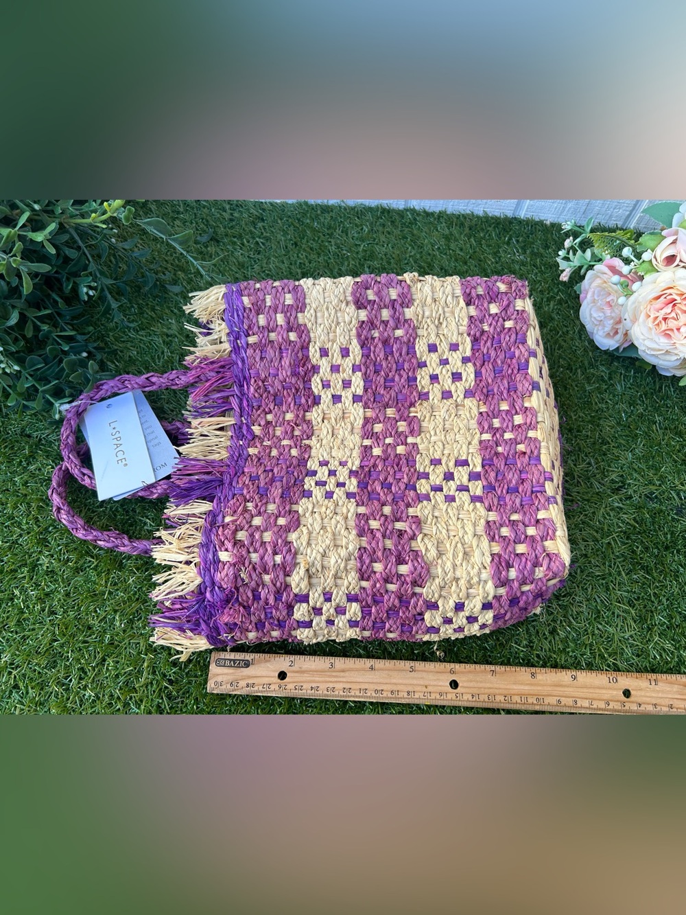 L Space - Charlie Bag - Berry Woven Straw Tote Bag in Purple and Natural New - Picture 14 of 16